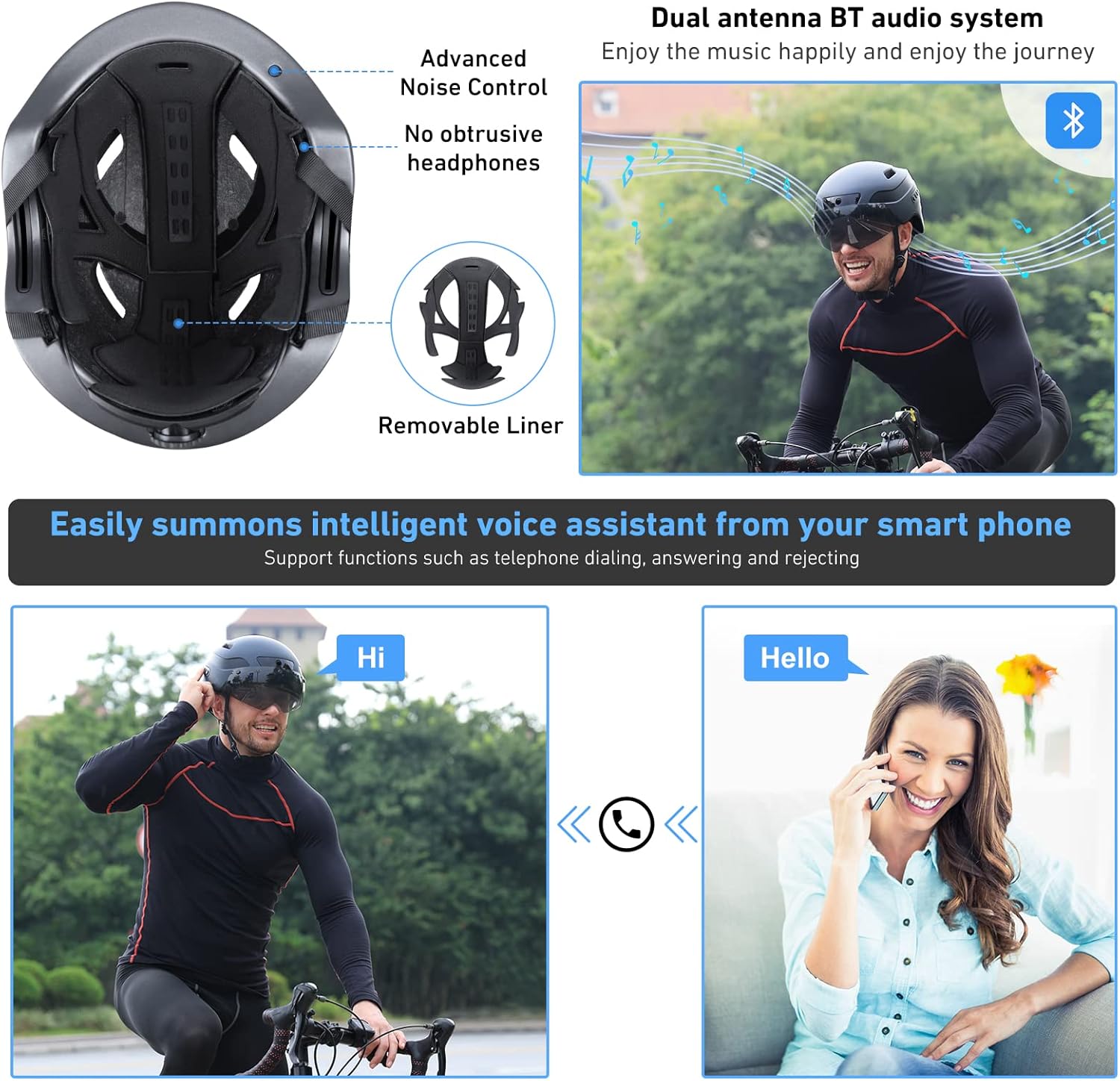 Ben's Bikes Smart Bluetooth Helmet with 1080P Camera – Medium or Large